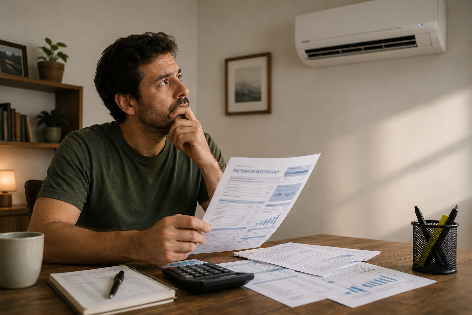 Persona calculando cuánto cuesta el funcionamiento de su aire acondicionado